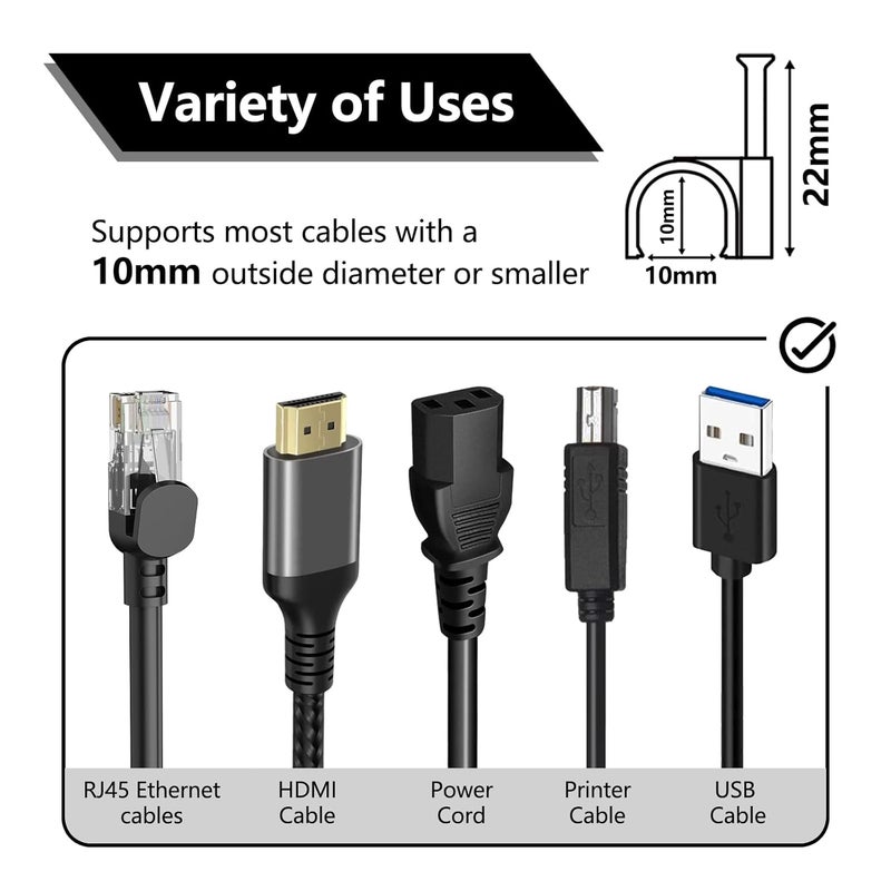 Jadaol Cable Clips 100Pcs 10mm Nail in Clips for Round Ethernet Cables Wall Clips Cable Tacks Electrical Wire TV Cable Speaker Wire Coax Clips Cable Nails for Cord Cat5/Cat5e/Cat6/Cat7 RJ45 Cord Clips - Image 4
